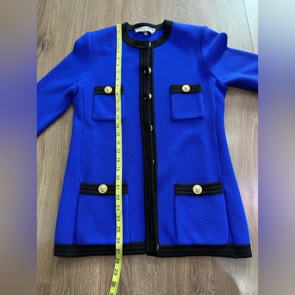 Vintage Worldly Things Styltricot Wool Sweater Jacket Blue Gold Lion Buttons 8 - Picture 14 of 14